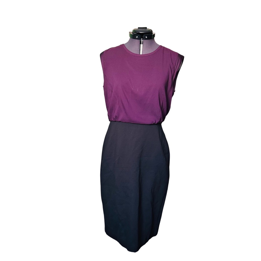 Loft Petite Dress Burgundy Black Sleeveless Zipper Knee Length Size 2P